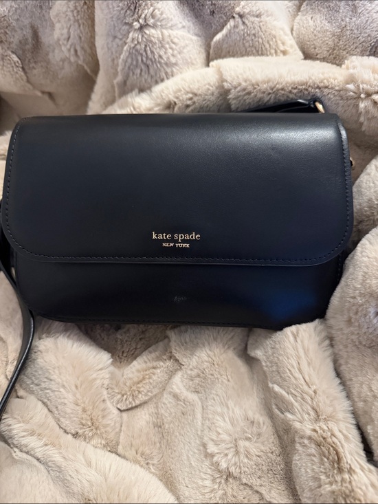 kate spade Handbags - kate spade black leather crossbody with gold logo hardware